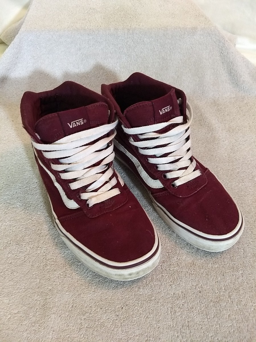 VANS Womens Burgundy Canvas High Top Skateboard Sneakers, Size: 9