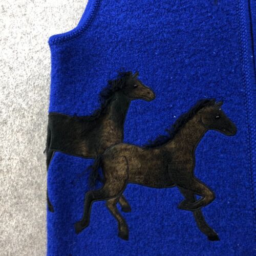 Vintage Lisa Sweater Womens Medium Blue Full Zip Cardigan Wool Horses - Picture 4 of 13