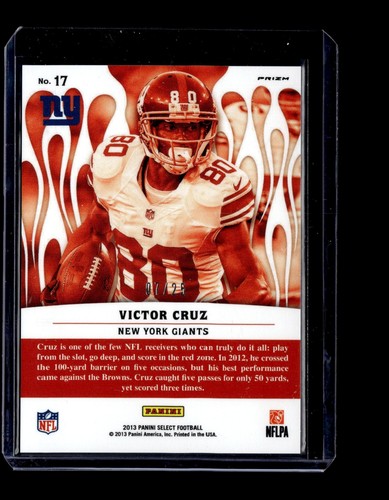 2013 Panini Select Hot Stars Bianco Hot Prizm #17 Victor Cruz #/25 - Foto 2 di 2
