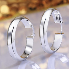 Women's 925 Sterling Silver 1.2 inch Medium-Size 5mm Flat Hoop Earrings