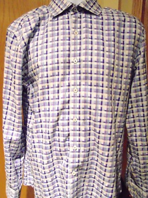 Bugatchi UOMO Men's Long sleeve Flip Cuffs Casual shirt Large 