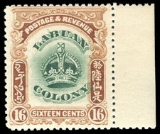 Labuan 1902 KEVII 16c green & brown shows LINE THROUGH "B" variety MLH. SG 124b.