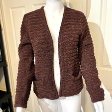 Vintage Saks Fifth Avenue Cardigan Sweater Womens Knit Open Front Pockets Large
