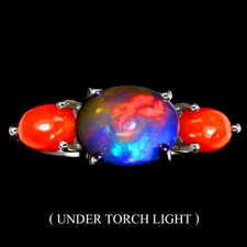 925 Sterling Silver Ring Oval Fire Opal 9x7mm Coral Italy Gemstone Jewelry