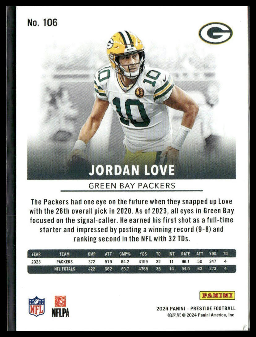 2024 Panini Prestige #106 Jordan Love Red Xtra Points #/999 2024 Panini Prestige #106 Jordan Love Red Xtra Points #/999