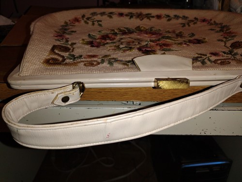 Vintage Needlepoint Floral bestickt Handtasche Gobelin dunkelgrün Kette - Bild 3 von 8