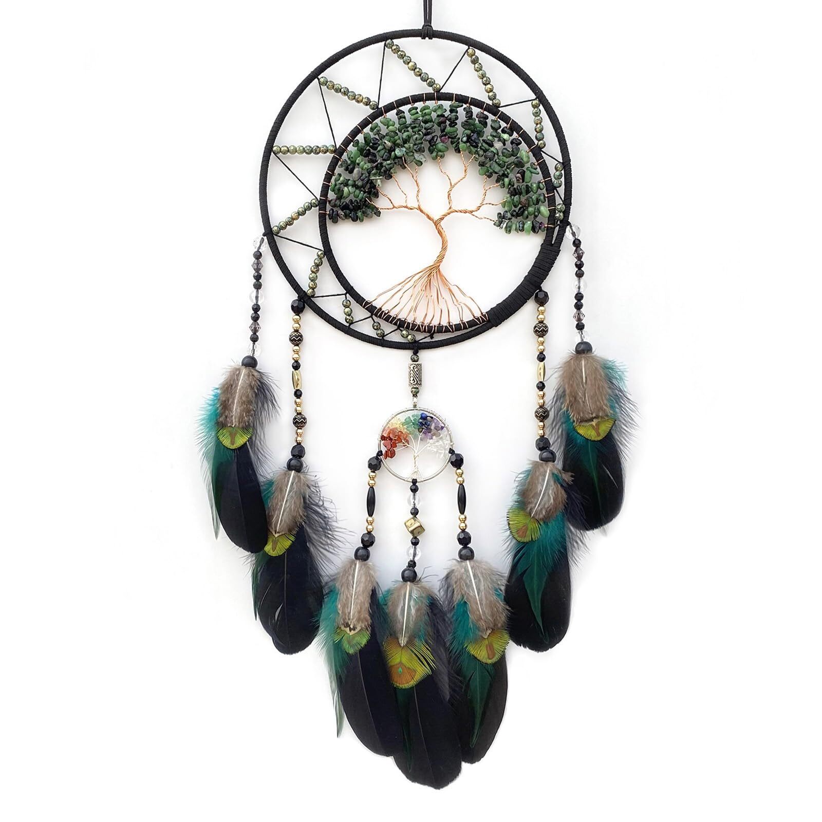Black Tree of Life Dream Catcher Handmade Feather Dream Catchers Wall Hanging...