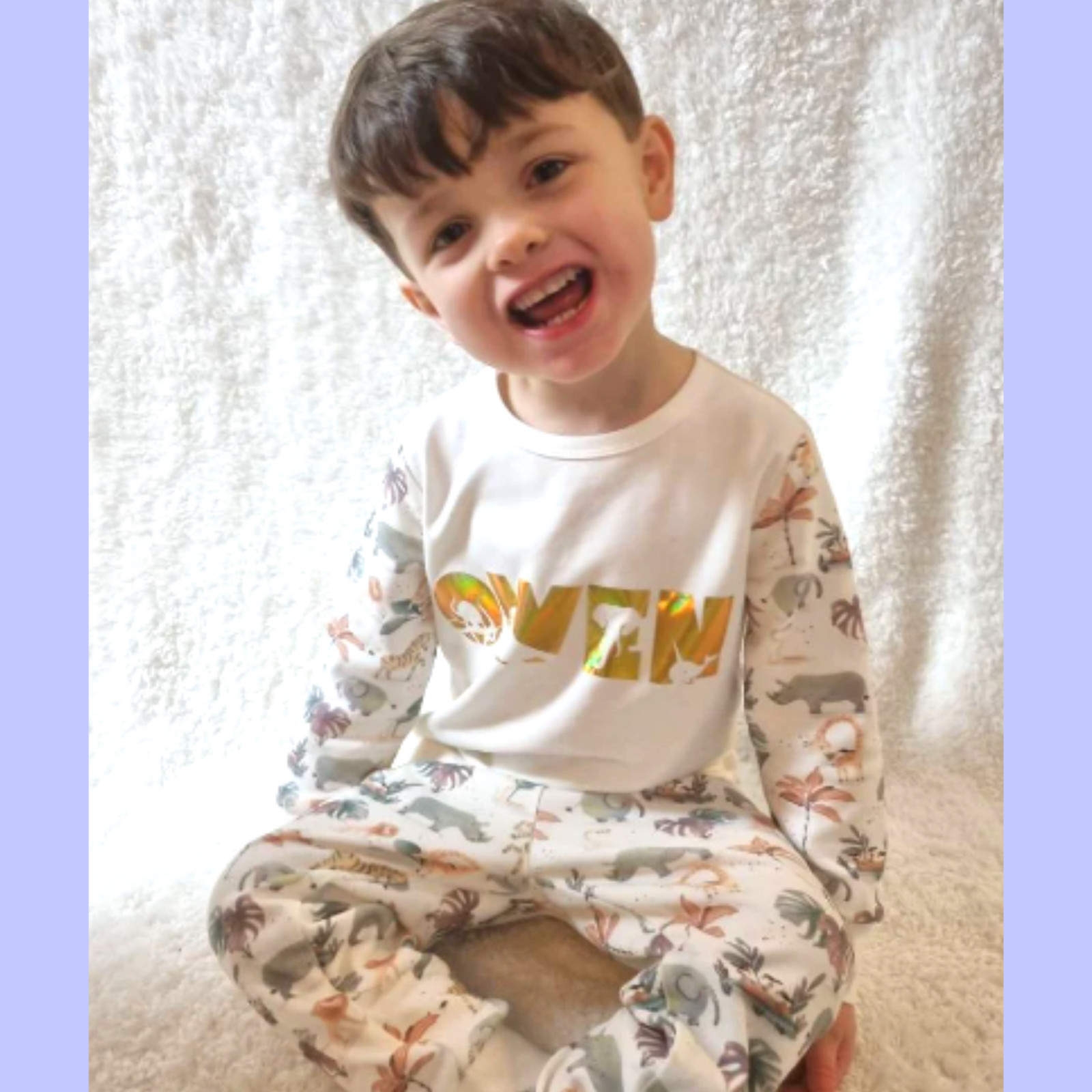 Personalised Kids Safari Lounge Set. Safari Name Pyjamas. Children's Loungewear image 10