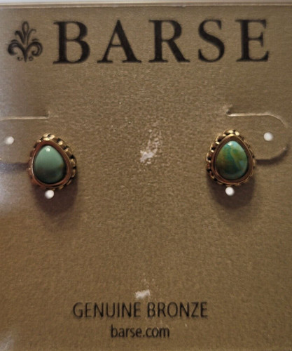 Barse Blue Turquoise Genuine Bronze Pierced Earrings