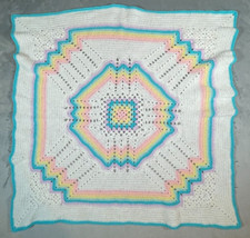 Handmade Crochet Throw Baby Blanket Afgan 37 x 37 Preowned Pastel Easter Colors