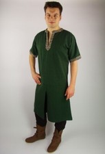 Knielange TUNIKA KURZARM Bordüre Landsknecht dicke gewebte Baumwolle Mittelalter