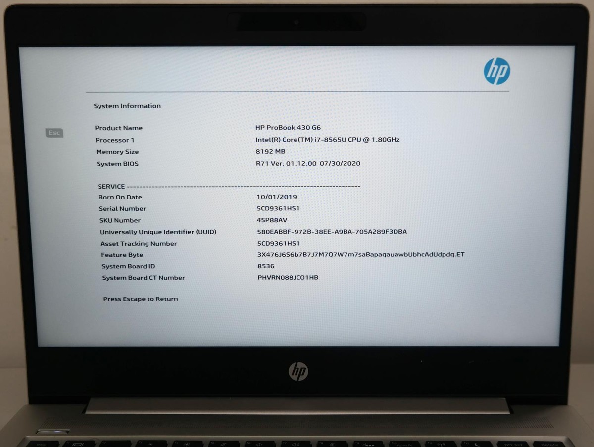 HP ProBook 430 G6 ジャンク HP ProBook 430 G6 i7-8565U 1.80GHz 8GB RAM 256GB SSD 13.3in