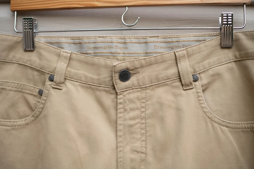 Брюки мужские Ermenegildo Zegna Chino 34 бежевые эластичные с 5 карманами итальянские роскошные - Изображение 2 из 4