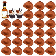 30PCS Plastic Mini Western Cowboy Cowgirl Hat Cute Miniature Hat for Brown