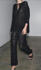 Zara Co Ord Set Semi Sheer Floral Structure Knit Balloon Trousers Oversized Top