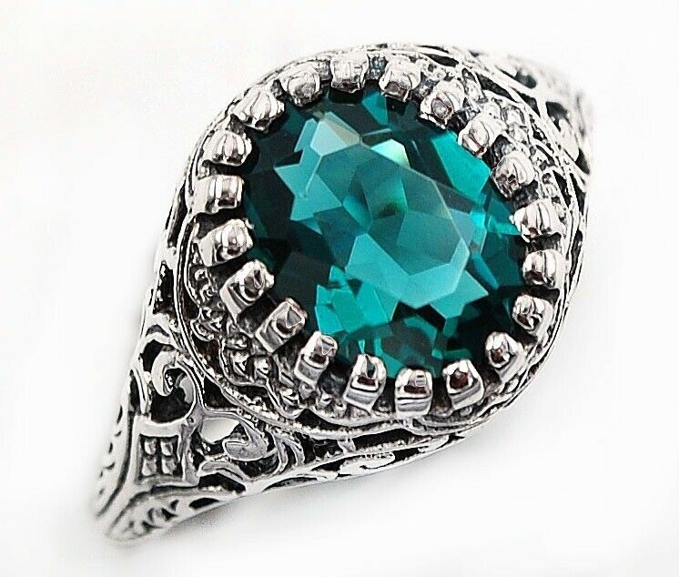 3CT Heat Treated Tourmaline 925 Solid Sterling Silver Filigree Ring Sz 6 Z7-2