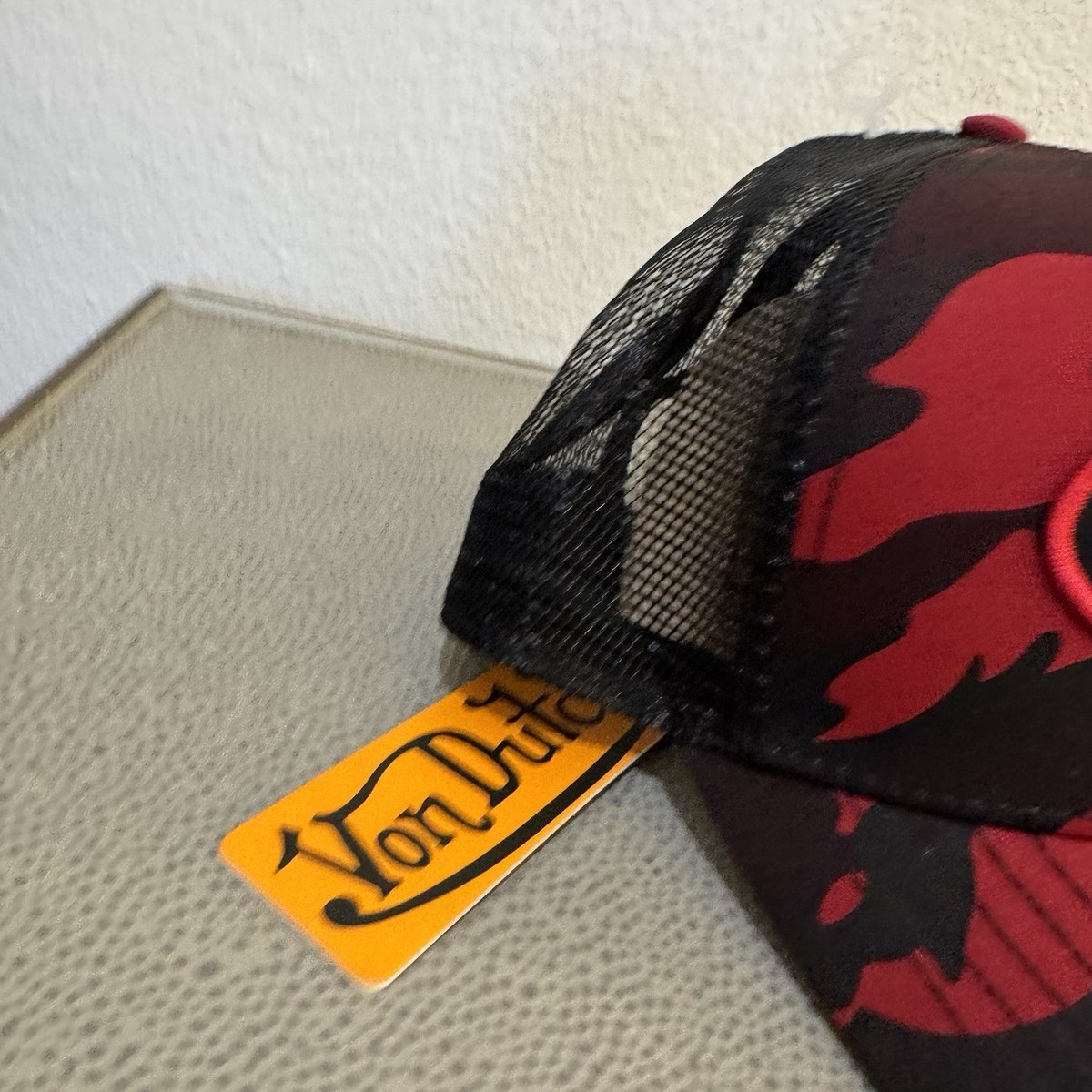 Von Dutch Trucker Hat Red Rambo Camo Embroidered Upside Down Logo Patch Mesh Cap Von Dutch Trucker Hat Red Rambo Camo Embroidered Upside Down  main image 2