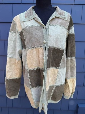 Denim&Co Patchwork Suede Jacket Green Tones Large - Image 1 of 4