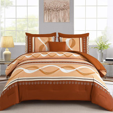 Comforter Set King Size,8 Pieces Orange Boho Bed in a Bag Patchwork Striped Comf