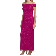 Adrianna Papell Pink Evening Gown Sequined Off the Shoulder Formal Dress Size 6