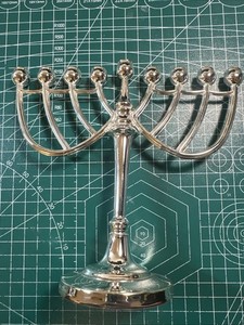 Silver Tone Metal Menorah Chanukah Traditional Non-tarnish 7" x 6.5"