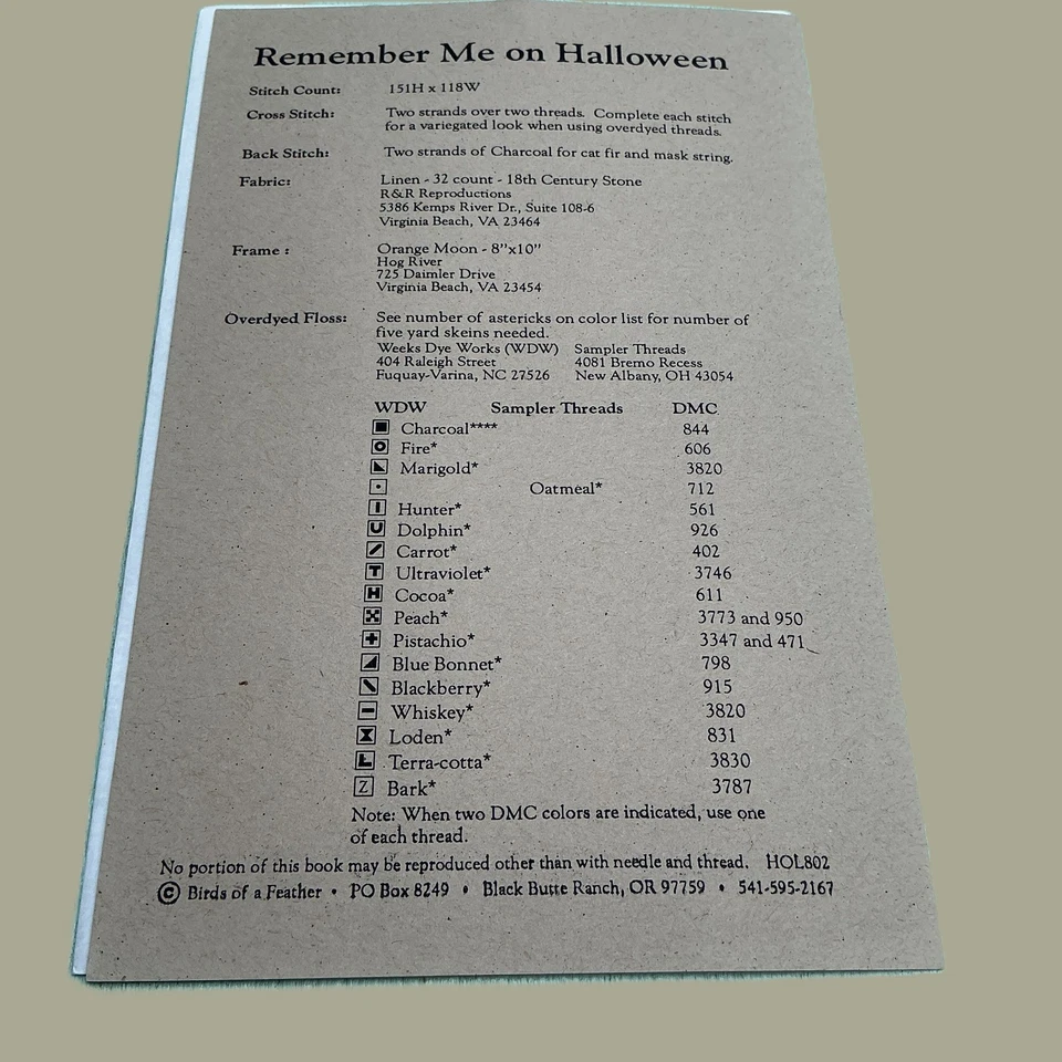 Birds of a Feather REMEMBER ME ON HALLOWEEN Counted Cross Stitch Pattern HOL802 - Image 3 of 4