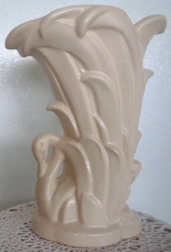 Vintage McCoy Pottery Ivory White Beige Swan Vase 1940's Collectible Vase 9”