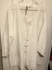 Rare Solitaire by Ravi Khosla Women’s Blouse Cotton Tunic Crochet Boho SZ 2X NEW