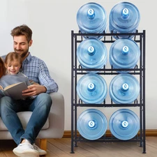 Uimoso 4 Tiers Water Jug Holder Double Row Water Bottle Rack for 8 Bottles Black