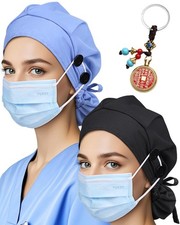 2 PCS Classic Scrub Caps For Women Ponytail Satin Lined Surgical Sweatband