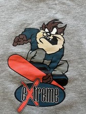 VTG Warner Bros Kids Taz Devil 1/4 Front Zip Pullover Sweater Grey, Sz L, New