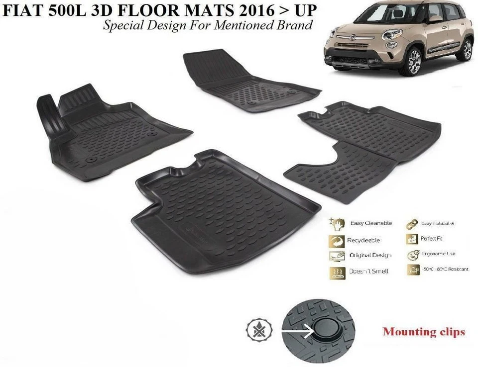 4 PIEZAS ALFOMBRILLA TERMOPLÁSTICA DISEÑO 3D PARA TODO CLIMA APTA PARA FIAT 500L 2016-2019 Foto 2 de 3