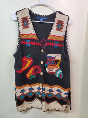 Vintage Birch Bros Vest Size PM Ramie Cotton Blend Aztec Pepper