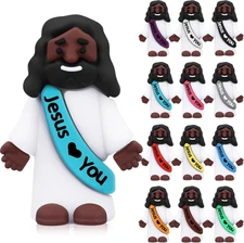 Bememo 12pcs Mini Black Jesus Loves You Figures Little Jesus Figures Bulk to Hi