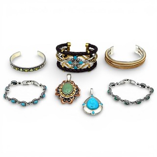 7 CAROLYN POLLACK RELIOS SOUTHWEST BRACELET PENDANT LOT TWO TONE STERLING SILVER