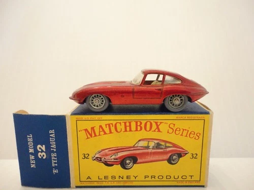 1962 Lesney Matchbox No.32 'E-TYPE JAGUAR' w/GPW & D-Box---see photos & more MB