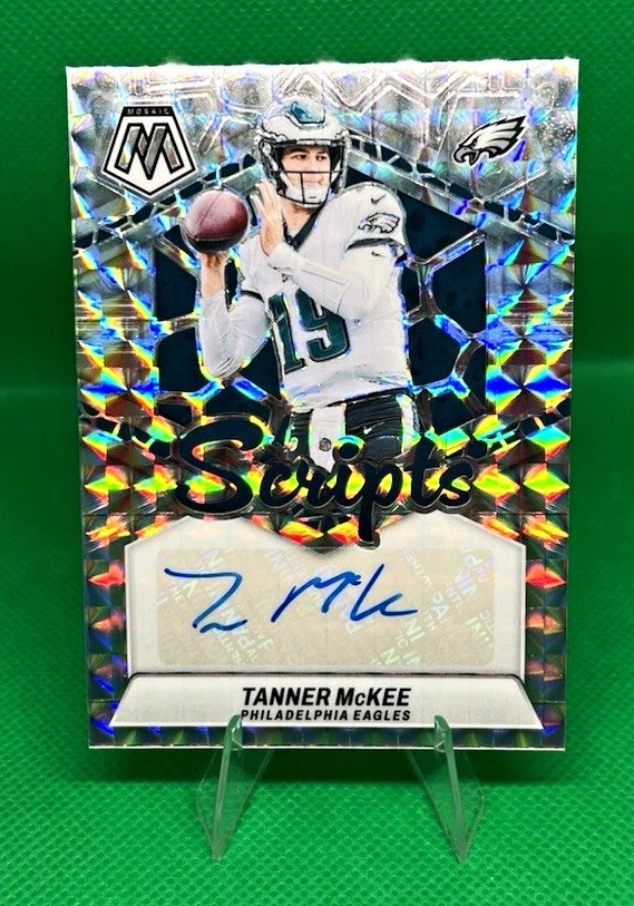 Panini 2024 Mosaic Tanner McKee Auto Scripts Prizm #SC-TMC Philadelphia Eagles