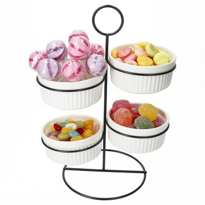 Bianca 4er Set Porzellan-Schalen mit Metallständer Dip Tapas Antipasti Etagere 