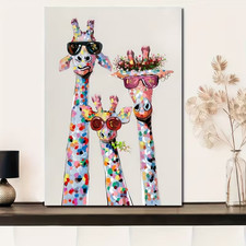 Colorful Giraffe Family Wall Art Modern Animal Canvas Print Kids Room Decor