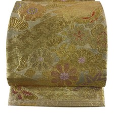 JAPANESE KIMONO BELT FUKURO OBI GOLD ROKUTSU-GARA PURE SILK DD8503