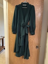 Anna Mason Stella 100% Wool Crepe Wrap Midi Dress Emerald Green Size US 4 UK 8
