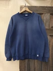 Vintage 90s Russell Athletic Made In USA Blue Crewneck Sweatshirt L Faded