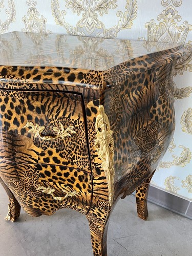 Commode de nuit rococo française fait main en imprimé léopard commode - Photo 4/9