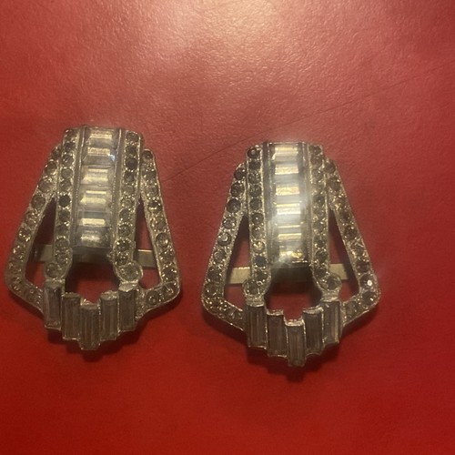 Coppia clip abito strass art deco vintage pietre baguette anni 30 così com'è - Foto 3 di 8
