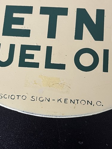 Vintage Aetna Fuel Oil Small Metal Store Display Sign Scioto Kenton Clean Heat - Picture 2 of 7