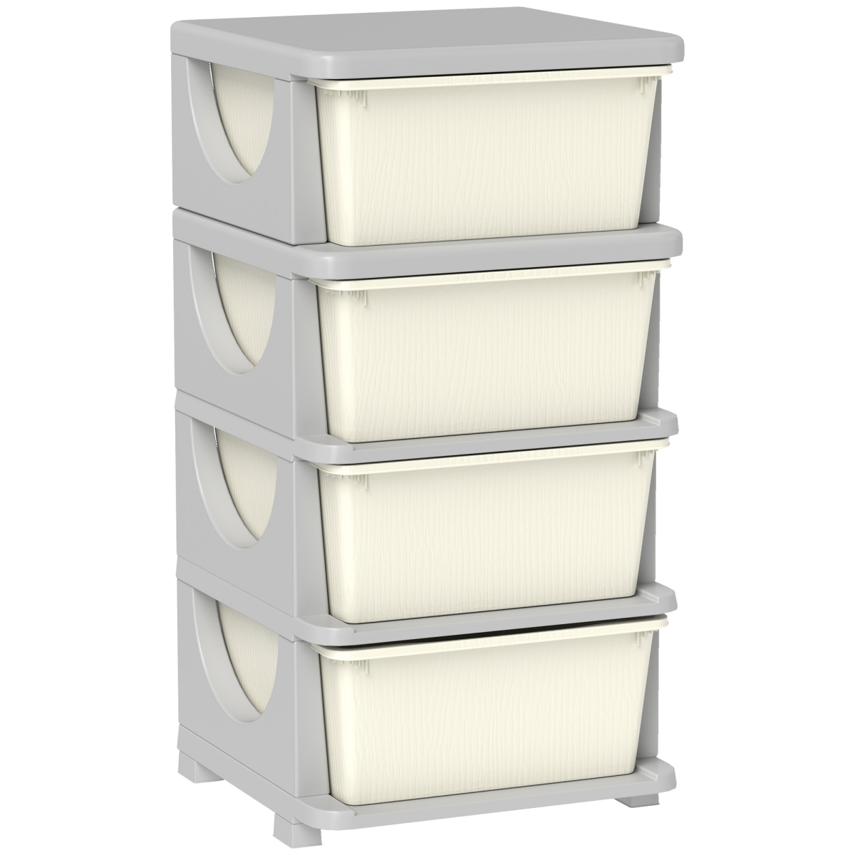 HOMCOM Kids 4 Tier Chest Dresser Tower - Cream Plastic Storage Unit - Image 2