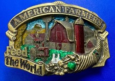 American Farmers Feed the World Farm Barn Food Tractor Vintage Belt Buckle