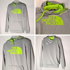 The North Face Hoodie Gray and Lime Green, Size M, Lined Hood, Kangaroo Pocket