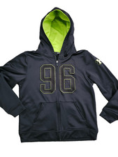 BOYS UNDER ARMOUR UA Hoodie LOGO Sweatshirt Dri-Fit LARGE YLG Black Green Zipper