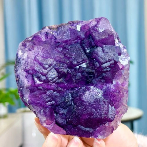 1.69LB Rare transparent purple cubic fluorite mineral crystal sample/China
